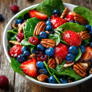 Fresh strawberry spinach salad with vibrant greens and juicy strawberries