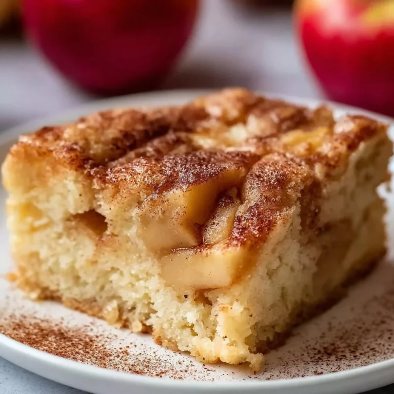 Delicious Apple Cinnamon Sheet Cake with cinnamon and apple slices on top.