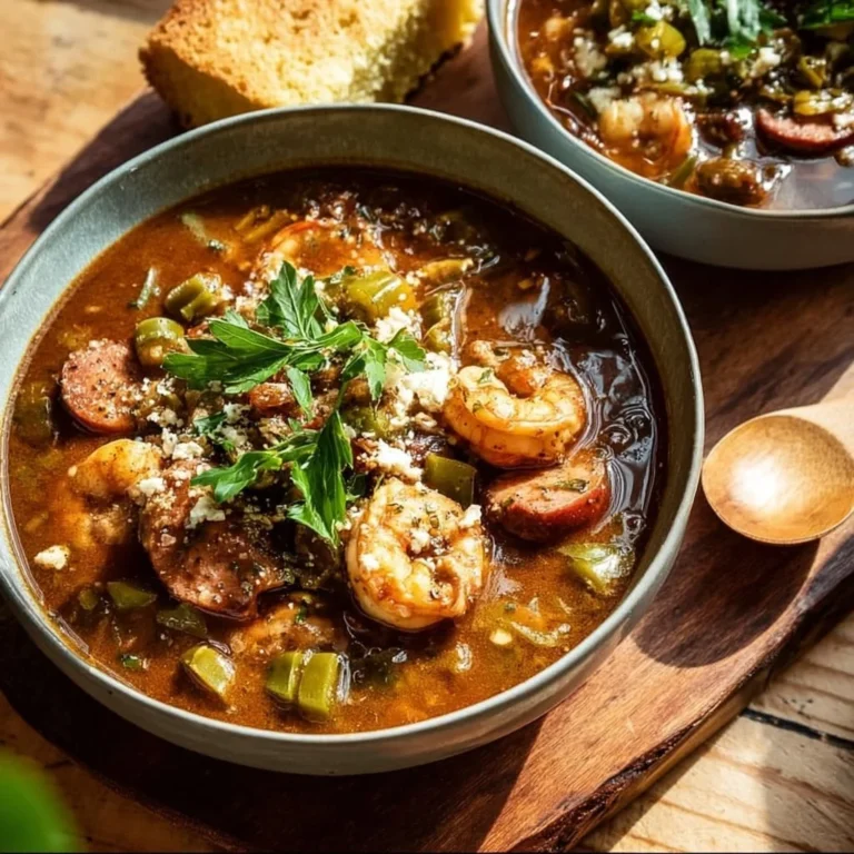 Delicious bowl of authentic New Orleans gumbo with seafood and spices