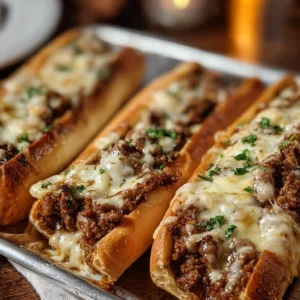 Delicious cheesy garlic bread sloppy joes served on a plate