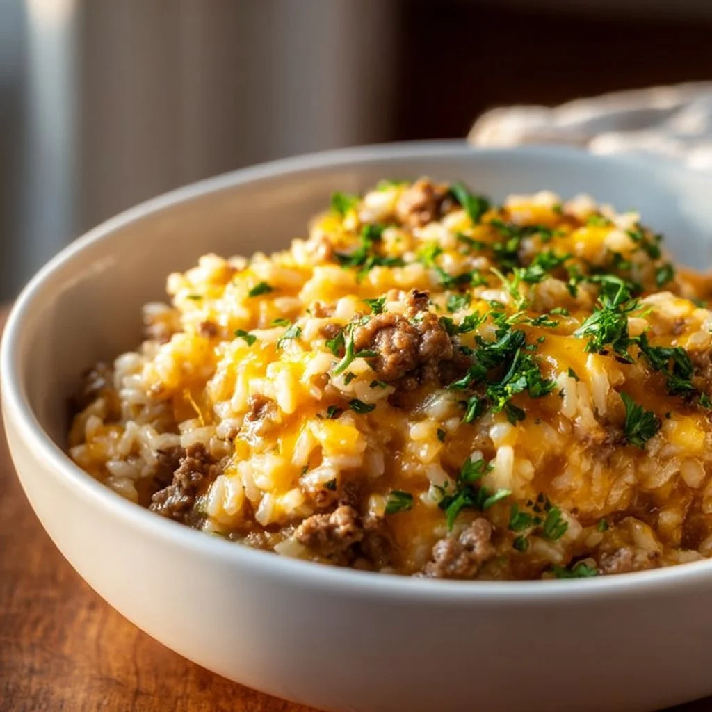 Cheesy Ground Beef and Rice Casserole