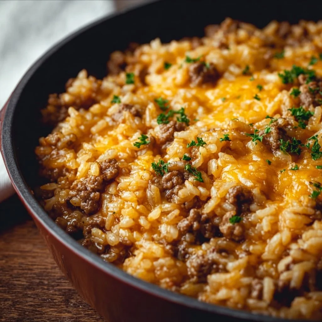 Cheesy Ground Beef and Rice Casserole