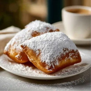 Delicious classic New Orleans beignets dusted with powdered sugar
