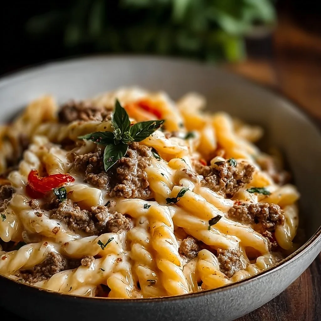 Creamy Rotel Pasta with Ground Beef