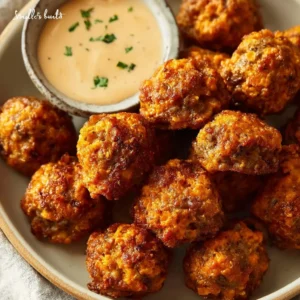 Delicious Creole sausage balls garnished with herbs and served on a platter.