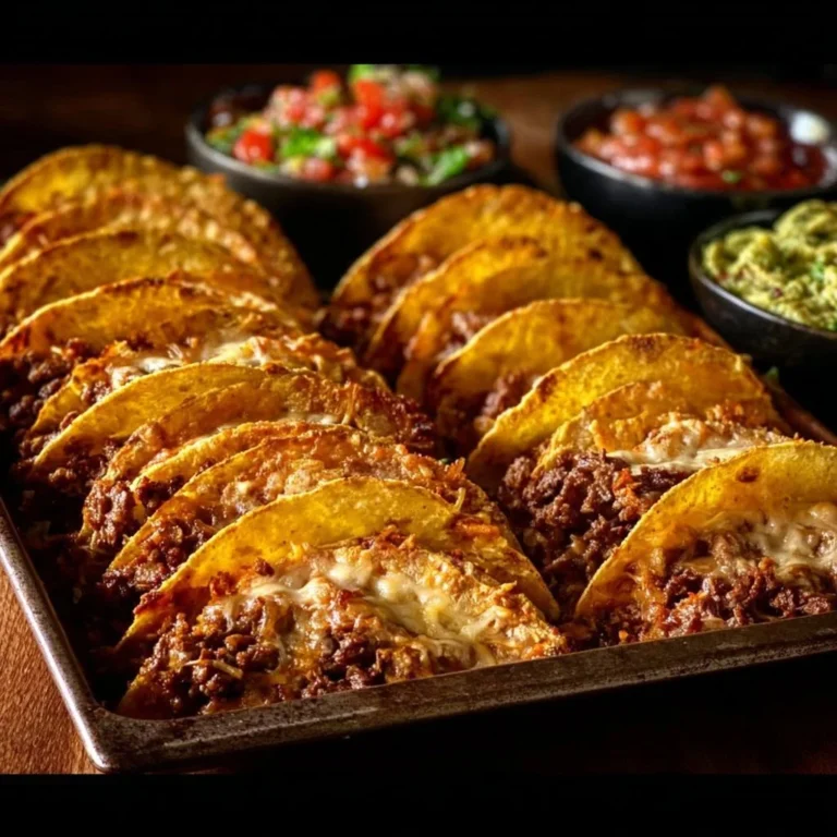 Crispy ground beef tacos with fresh toppings served on a plate