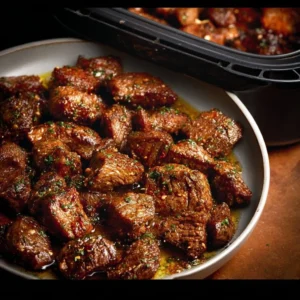 Delicious Garlic Butter Steak Bites served with herbs and spices