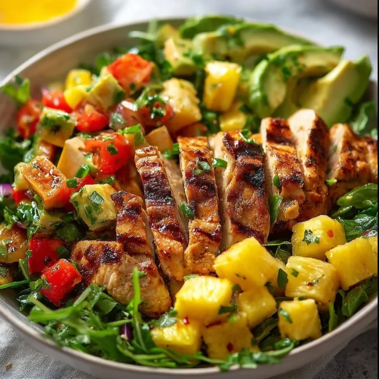 Colorful Hawaiian Chicken Salad with fresh fruits and vegetables