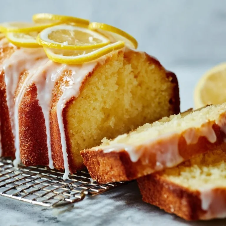 Delicious homemade sour cream lemon pound cake on a white plate