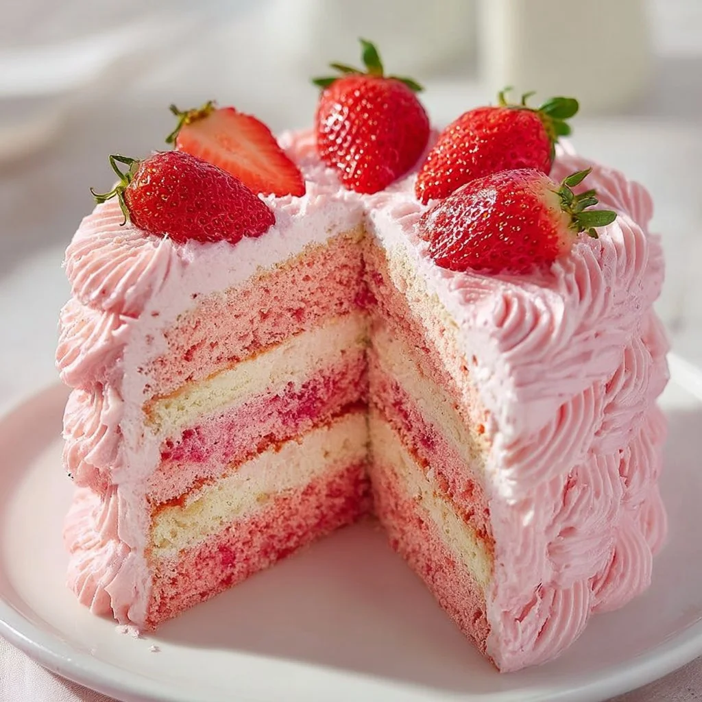 Homemade Strawberry Cake with Strawberry Frosting