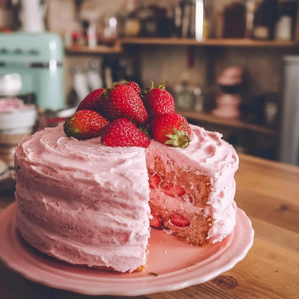 Homemade Strawberry Cake with Strawberry Frosting
