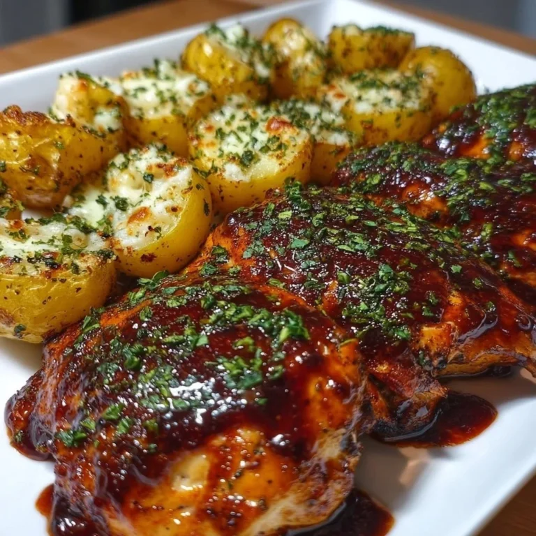 Juicy Honey BBQ Chicken served with Garlic Parmesan Potatoes