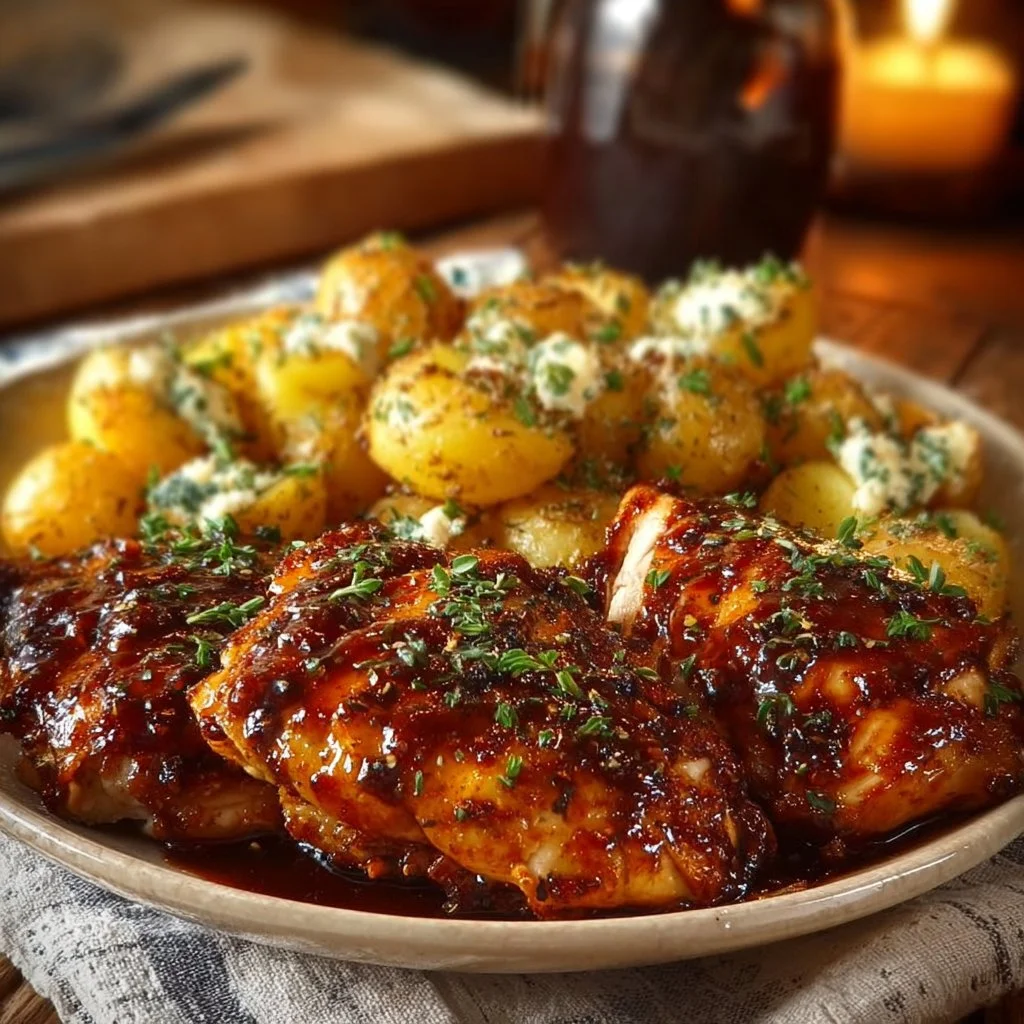 Honey BBQ Chicken with Garlic Parmesan Potatoes