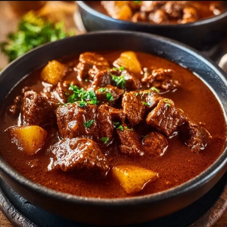Bowl of traditional Hungarian Goulash with spices and vegetables