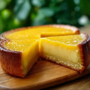 Slice of Italian Grandma's Lemon Custard Cake with lemon zest garnish