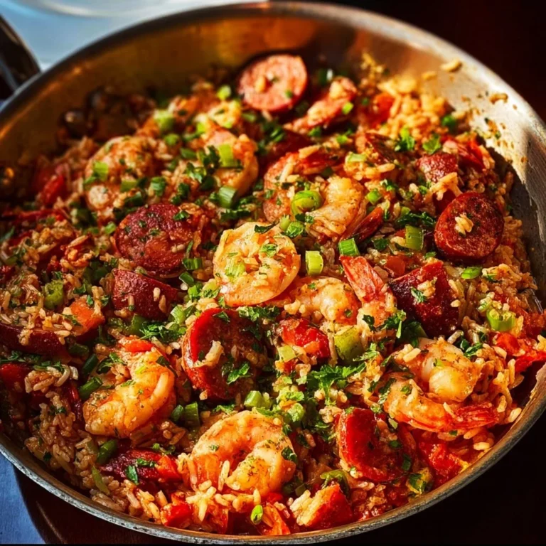 Delicious plate of jambalaya with shrimp, sausage, and rice served in a bowl