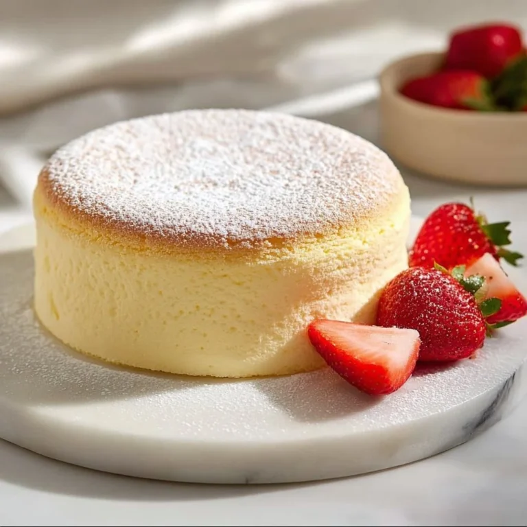 Slice of Japanese Cotton Cheesecake showcasing its fluffy texture and creamy top.