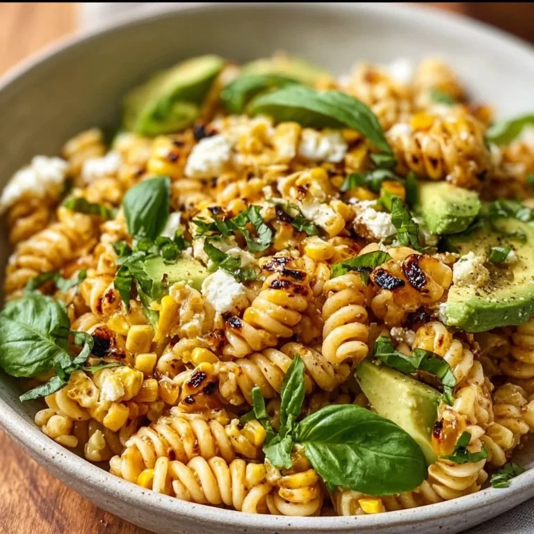 Juicy street corn pasta salad with fresh ingredients and zesty dressing