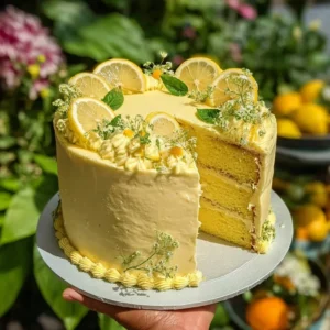Lemon Chantilly Cake adorned with fresh lemon slices and whipped cream