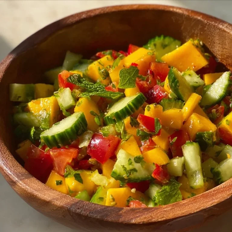 Colorful Mango Avocado Salad with fresh greens and lime dressing