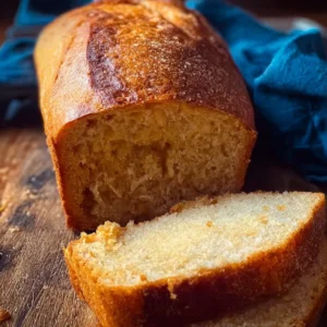 Delicious old fashioned banana bread on a wooden table, perfect for breakfast.
