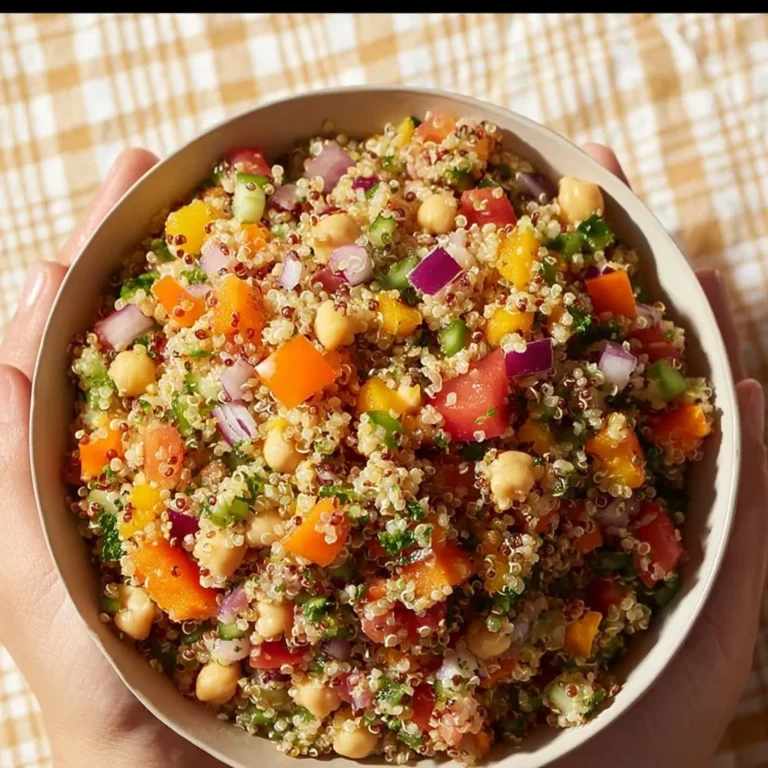 Fresh Quinoa Chickpea Salad with vegetables and dressing for a nutritious meal