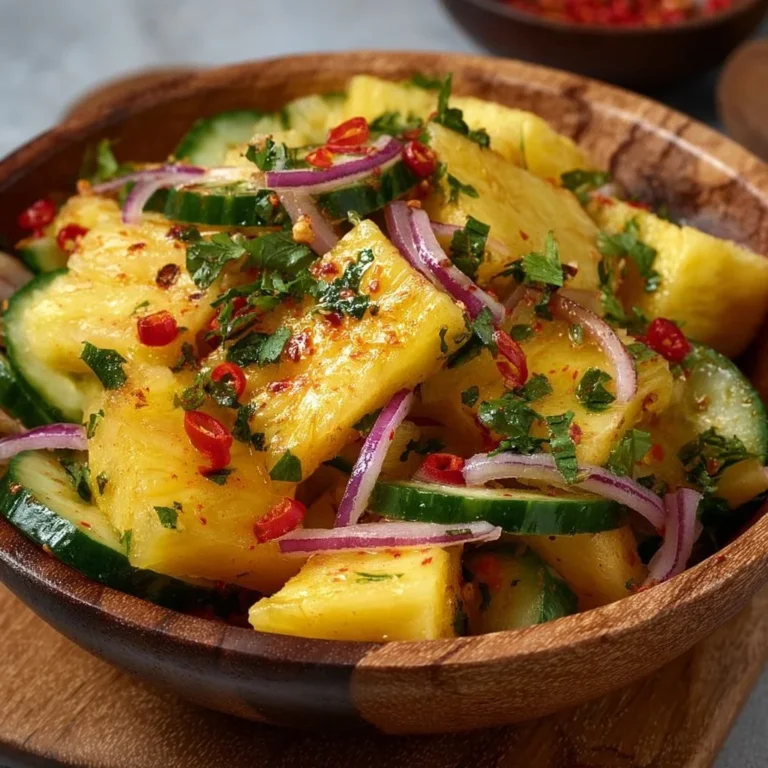 A colorful bowl of refreshing pineapple salad with fresh fruits and herbs