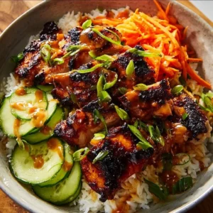 Savory Korean BBQ Chicken Bowl with colorful vegetables served in a plate