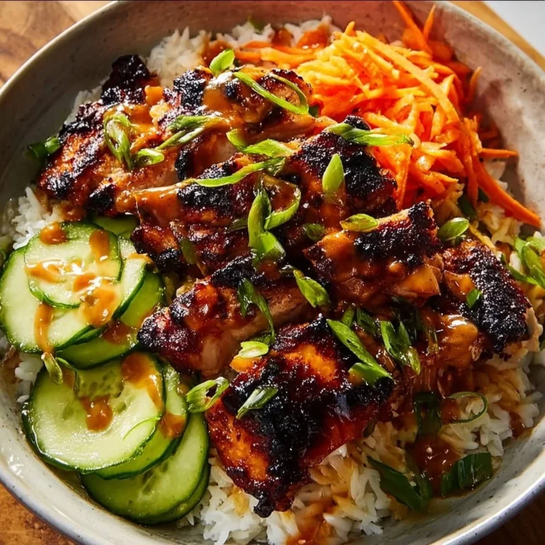 Savory Korean BBQ Chicken Bowl with colorful vegetables served in a plate