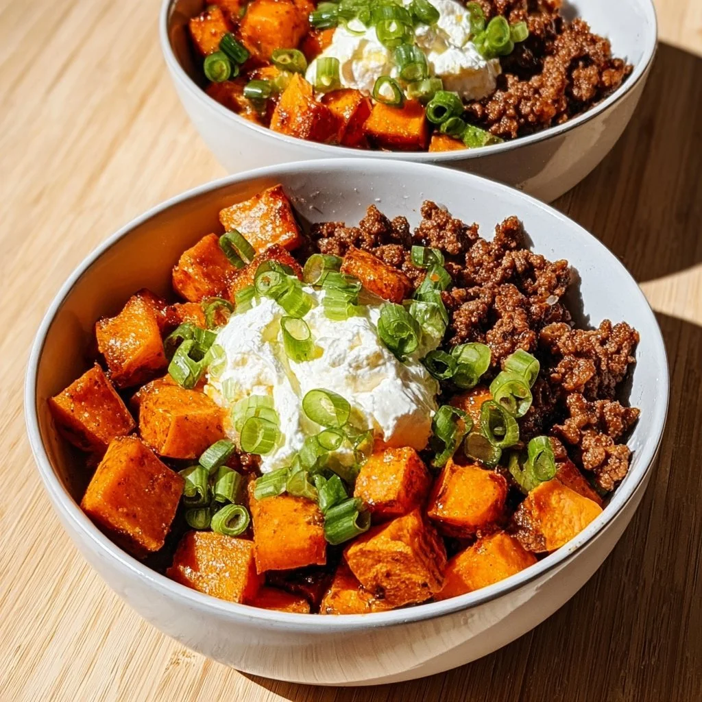 Sweet Potato Beef Bowl with Hot Honey and Cottage Cheese